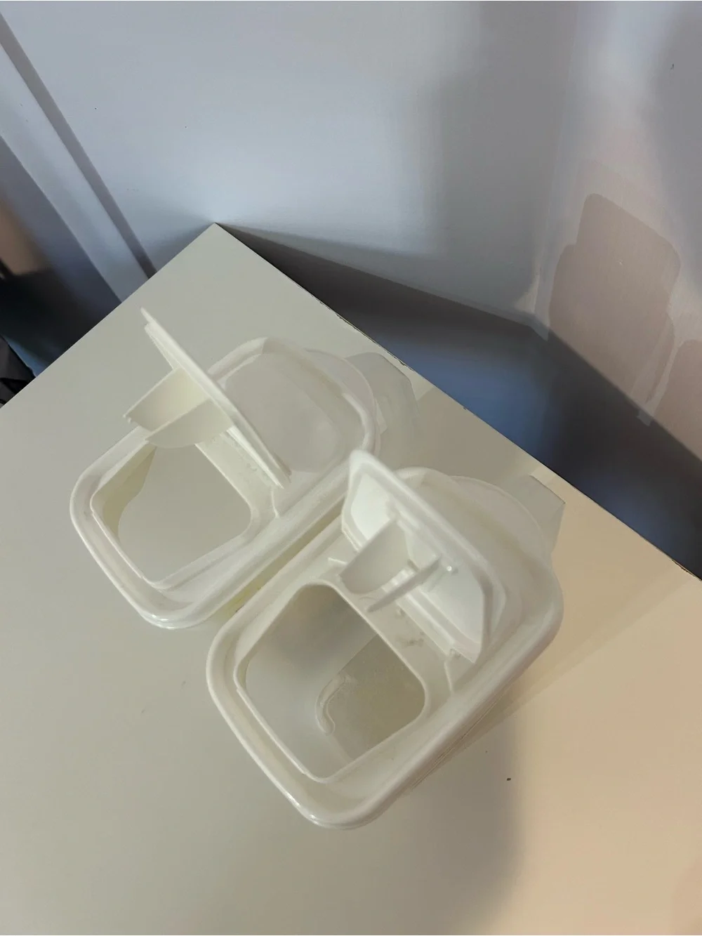 2 All-Purpose White Plastic Dispensers with handles- set of 2- Pitcher with Lid